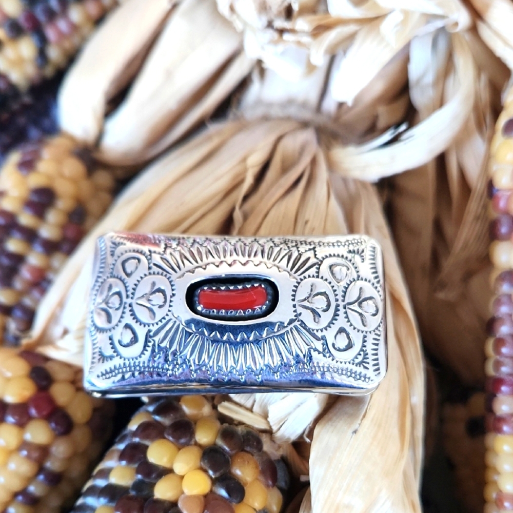 Beautiful Native American Navajo Sterling & Coral Handmade Money Clip ❤️💵🎁